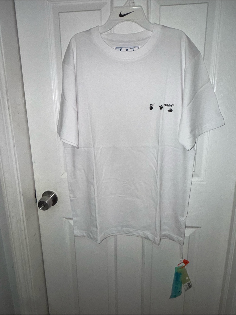 Off-White White Short-Sleeve Crew Neck Tee with Small Black Logo Size M